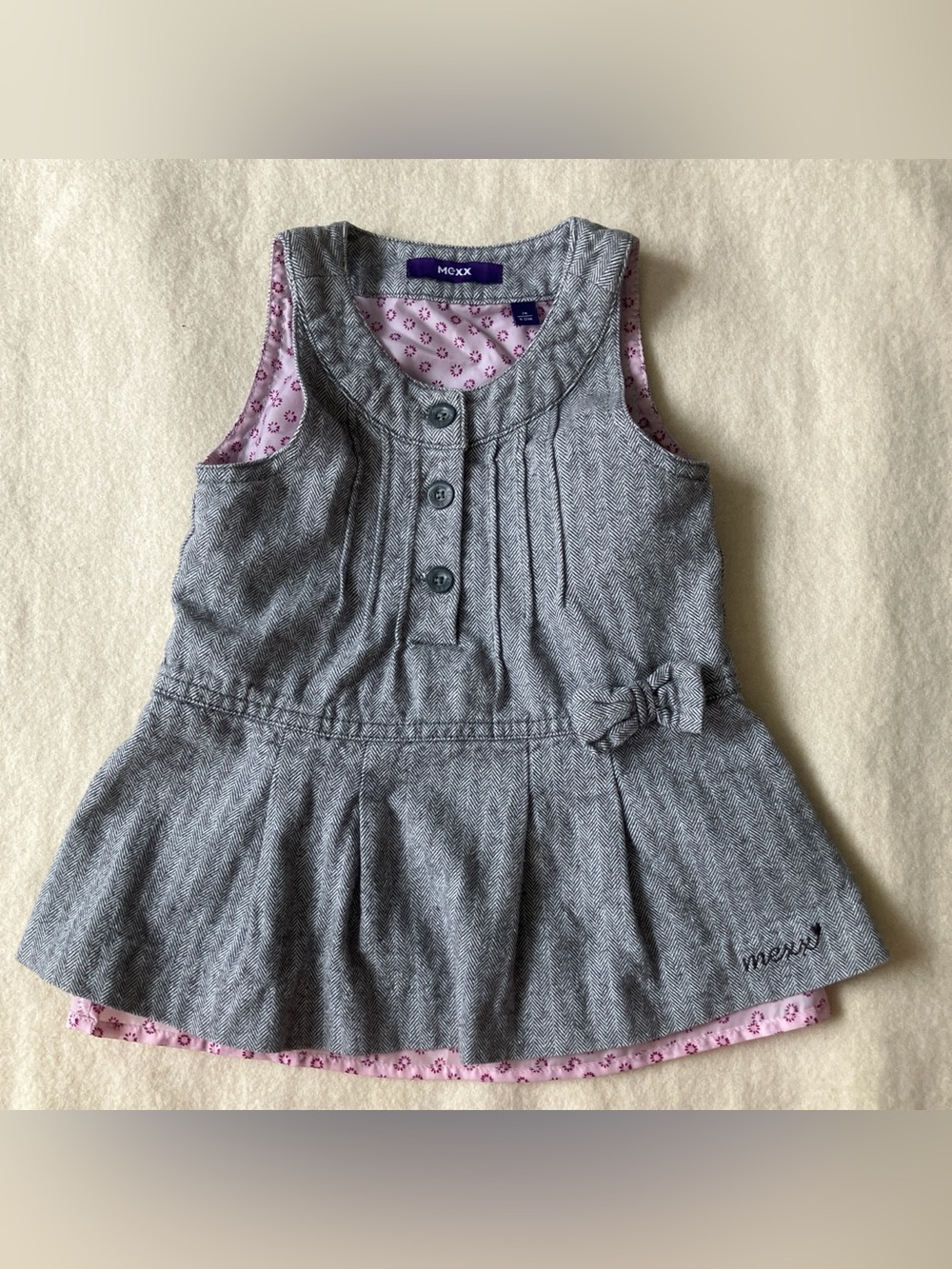 Mexx Baby Girls Herringbone Dress Size 74 (9–12 Months) Grey Pink